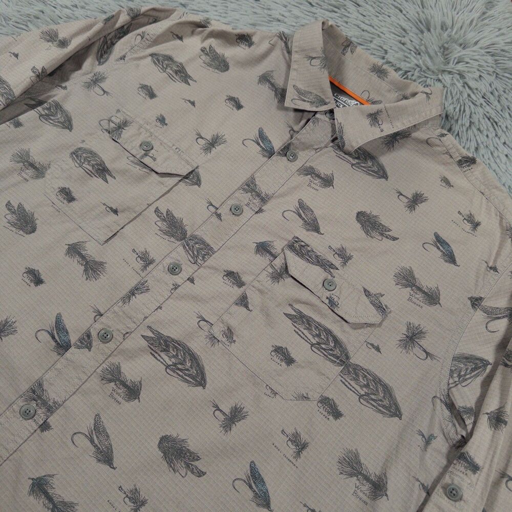 Croft Barrow Shirt XL Beige Button Up Quick Dry Ripstop Fishing Vented Mens